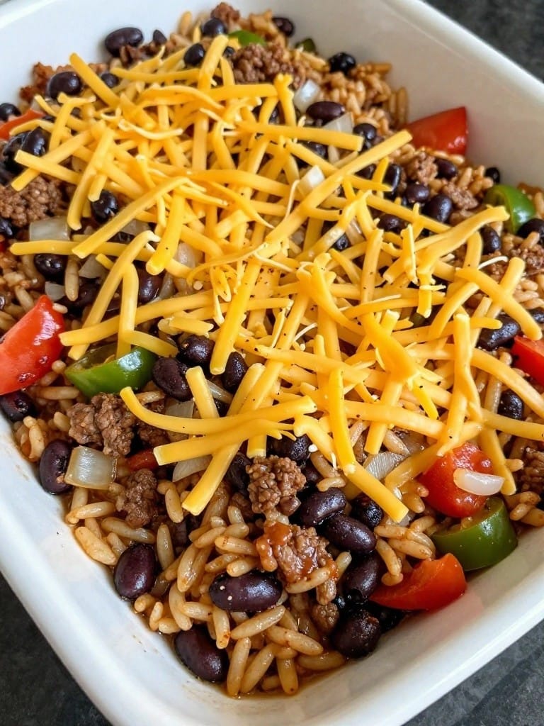 Southwestern Black Bean Beef Rice Casserole