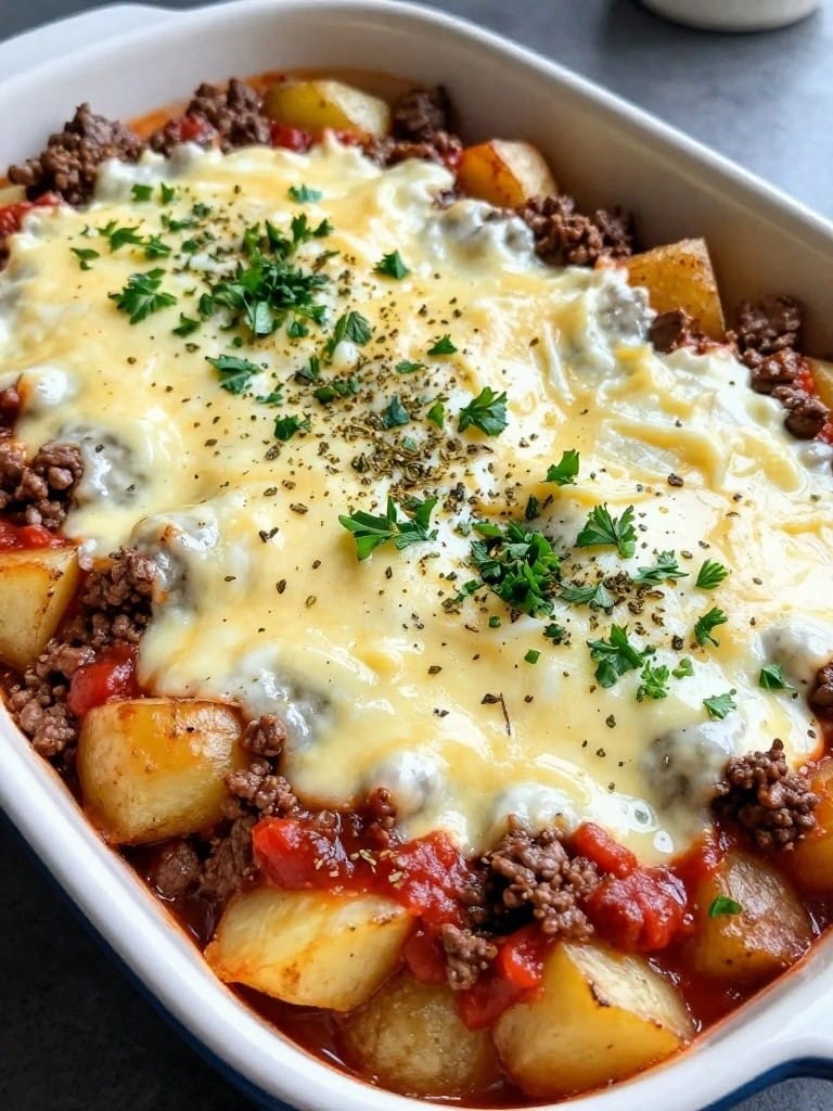 Italian-Style Hamburger Potato Casserole with Marinara and Herbs