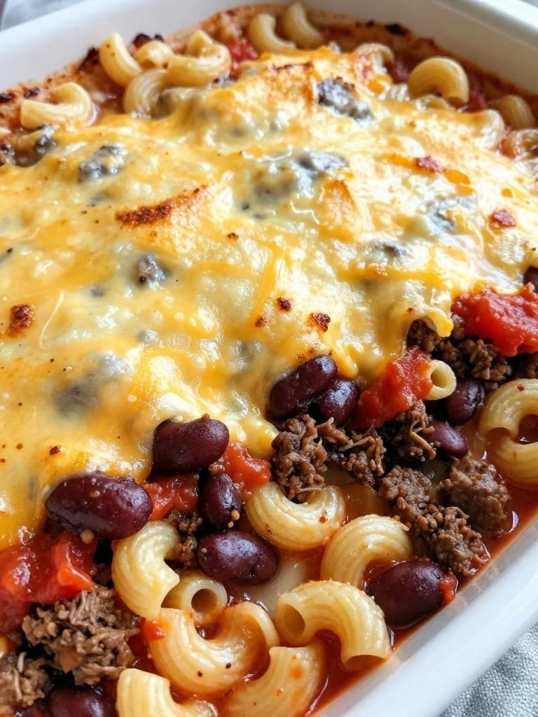 Hearty Cowboy Beef Chili Mac Bake