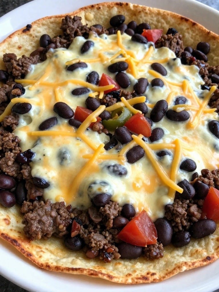 Ranch-Style Beef and Black Bean Casserole with Tortilla Crust