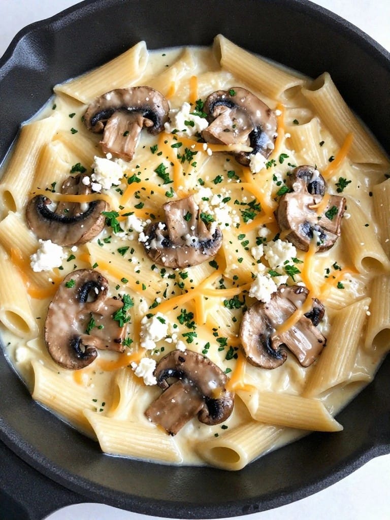 Four-Cheese Mushroom Alfredo Pasta Casserole