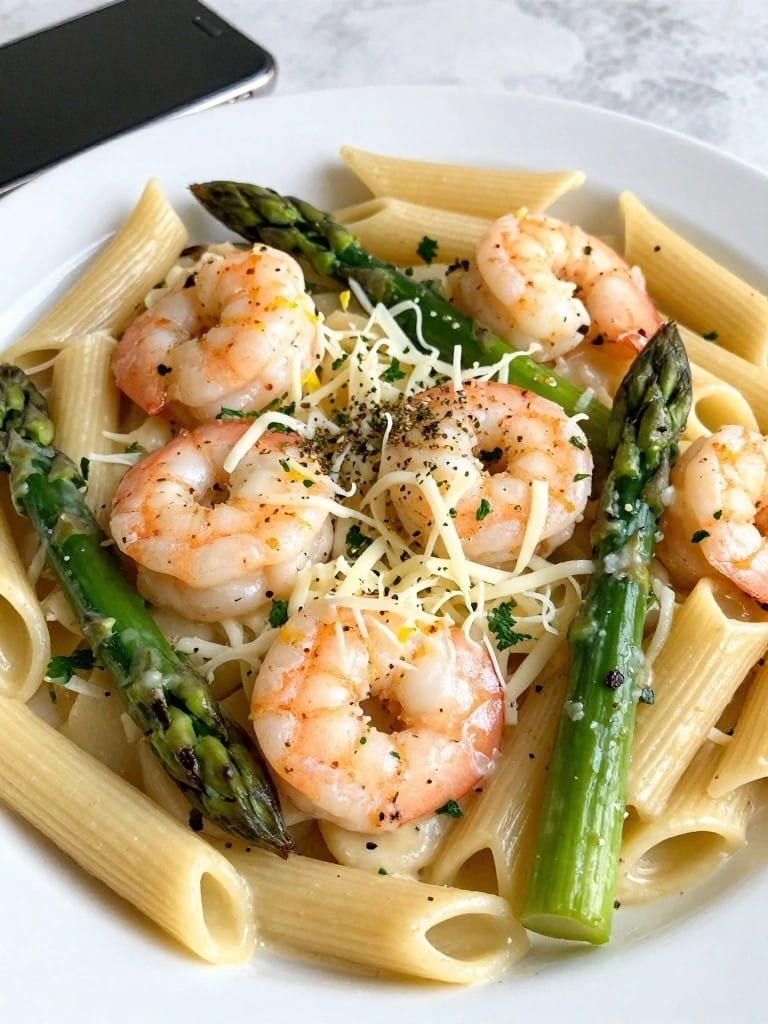 Lemon Herb Shrimp and Asparagus Alfredo Casserole