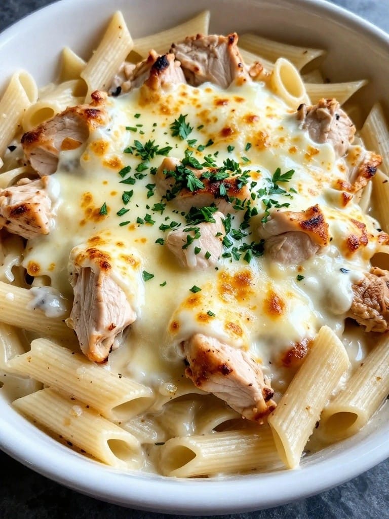 Roasted Garlic Chicken Alfredo Casserole
