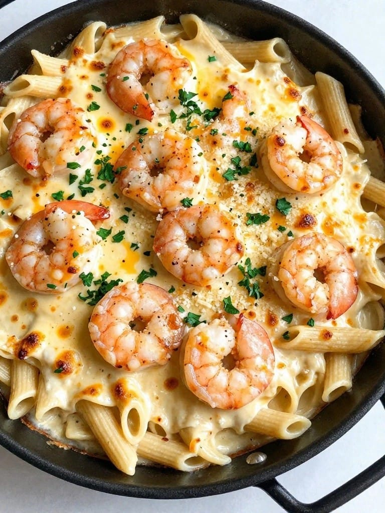 Spicy Cajun Shrimp Alfredo Pasta Bake