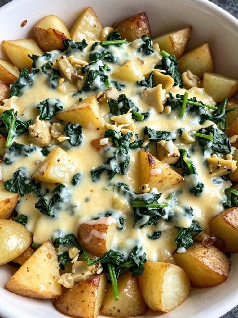 Spinach Artichoke Cheesy Potato Casserole