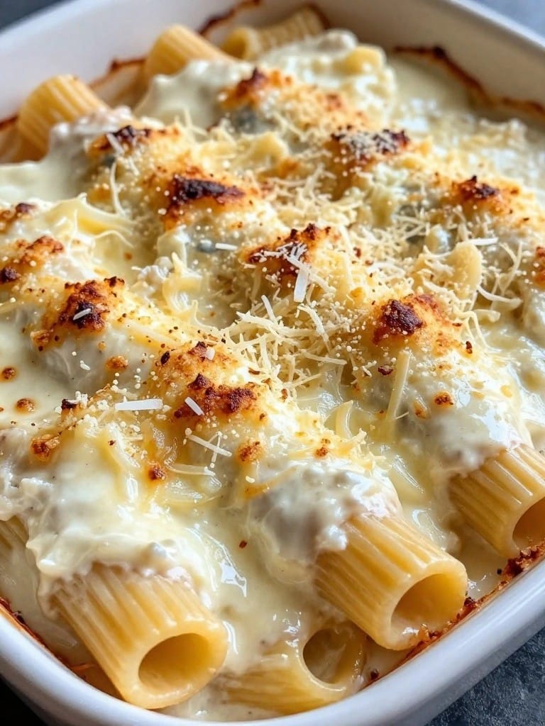 Four-Cheese White Sauce Baked Ziti