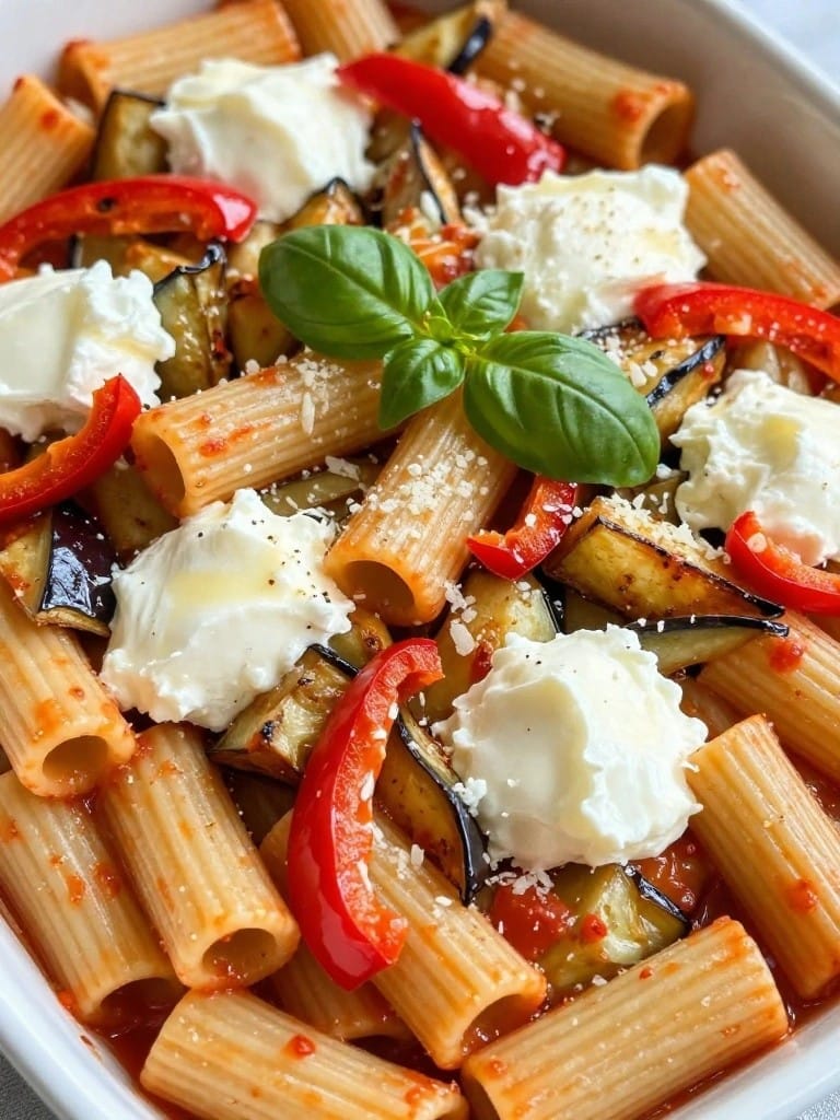 Roasted Eggplant and Pepper Baked Ziti