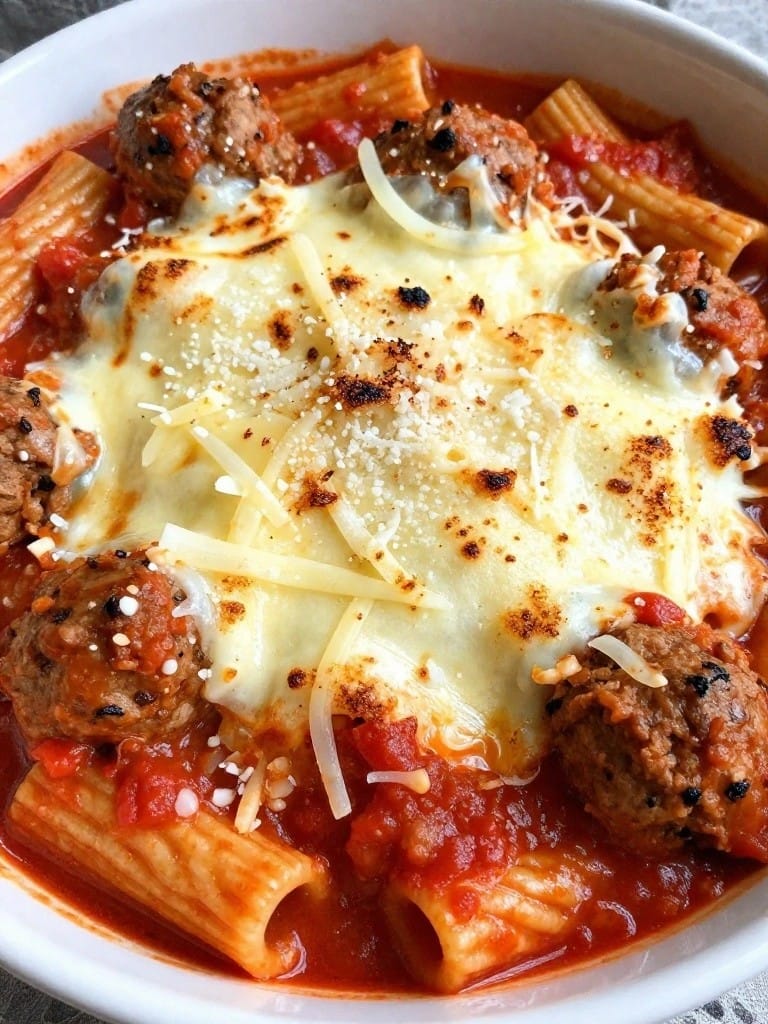 Turkey Meatball Marinara Baked Ziti