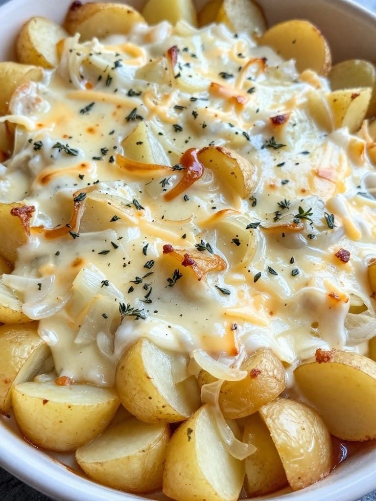 Smoked Gouda and Caramelized Onion Scalloped Potato Casserole