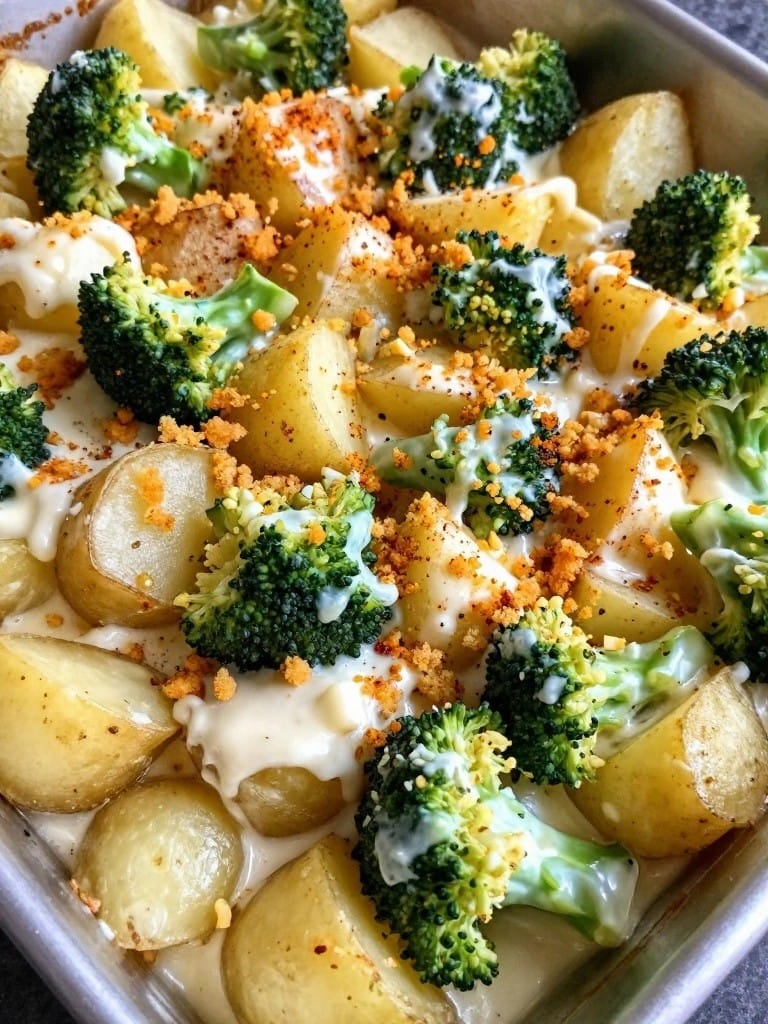 Broccoli "Cheese" Potato Casserole with Crispy Topping