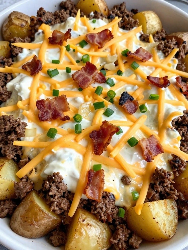 Loaded Baked Potato and Ground Beef Casserole