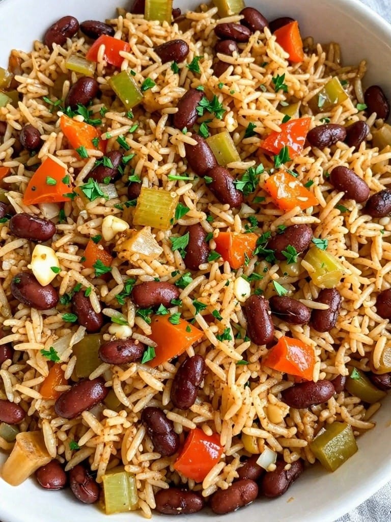 Cajun Red Bean Bell Pepper and Celery Brown Rice Casserole