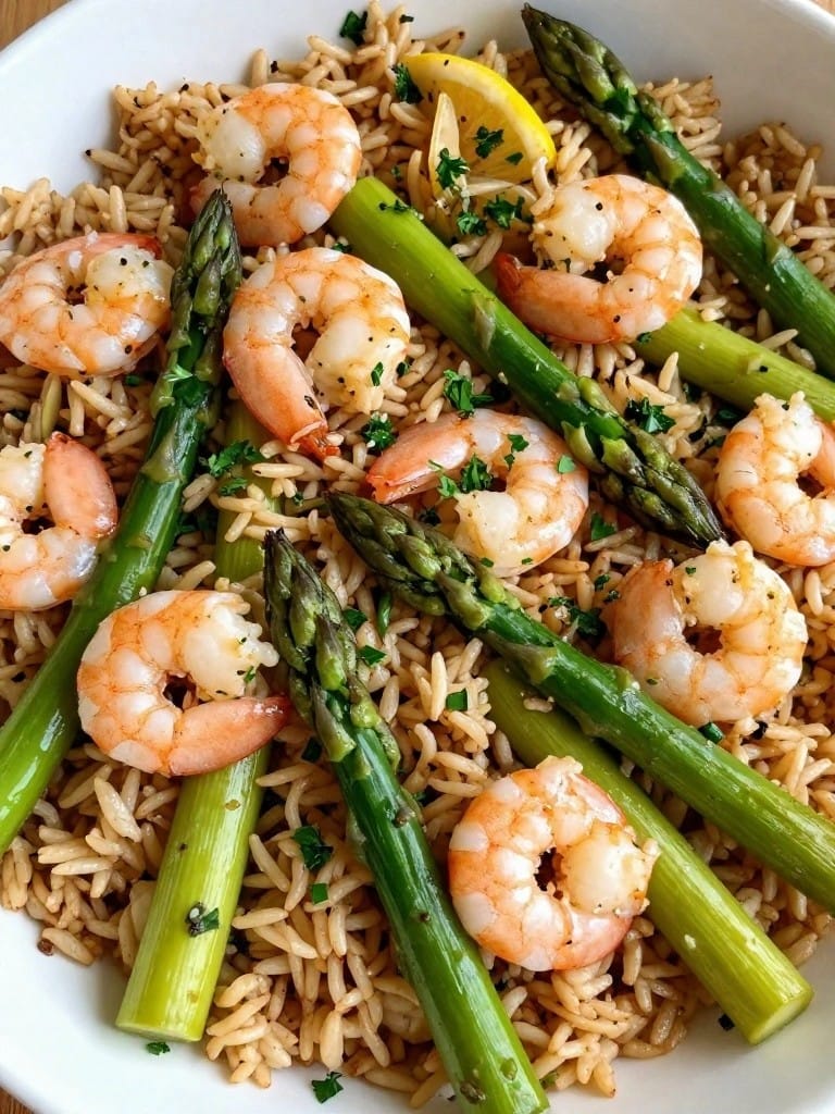 Lemon Garlic Shrimp Asparagus Brown Rice Casserole