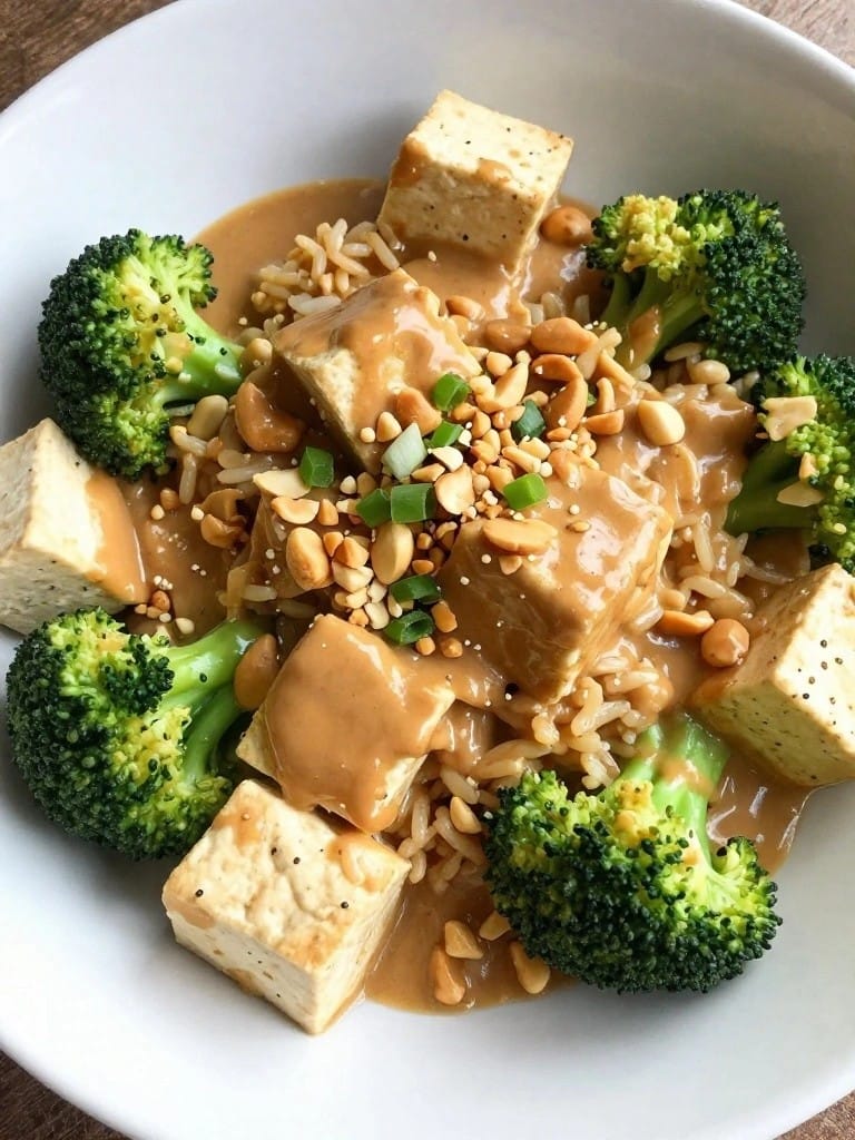 Thai Peanut Tofu and Broccoli Brown Rice Casserole