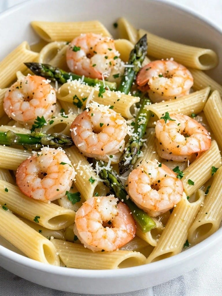 Lemon Garlic Shrimp and Asparagus Whole Grain Casserole