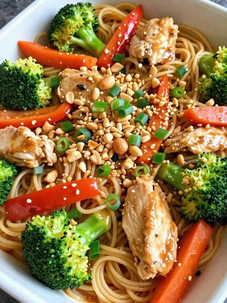 Thai Peanut Chicken and Vegetable Noodle Bake