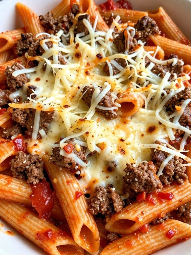 Spicy Beef Arrabbiata Penne Casserole