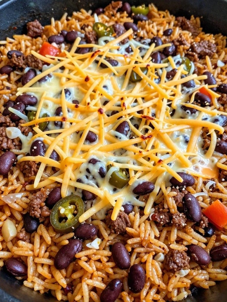 Mexican Beef Black Bean and Jalapeño Rice Bake