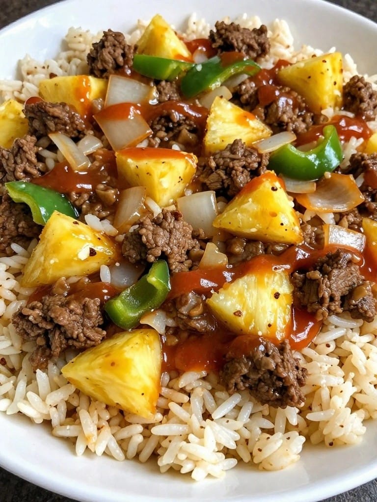 Sweet and Sour Beef Pineapple Rice Casserole
