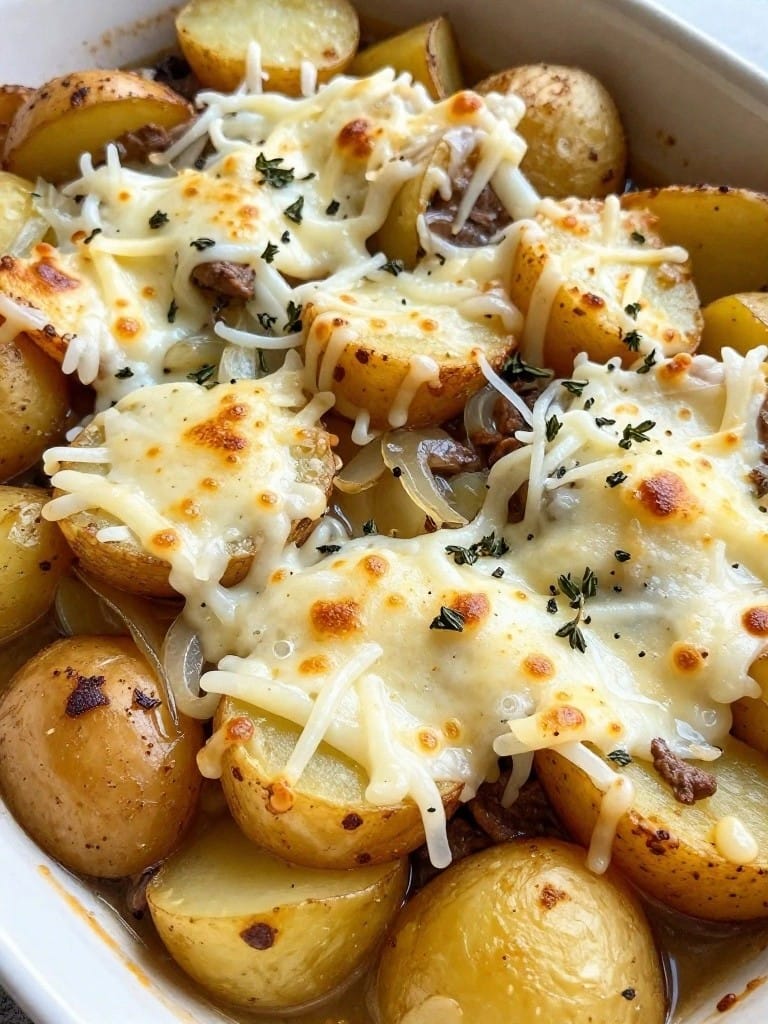 French Onion Potato Casserole with Gruyere