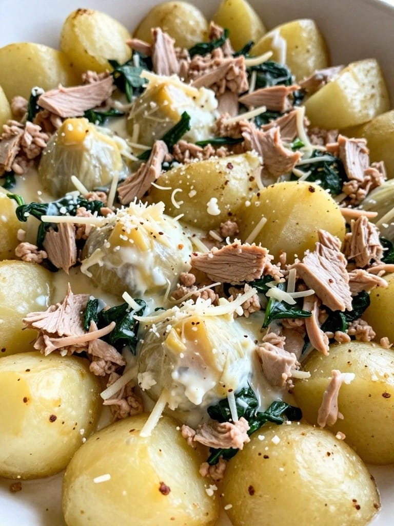 Spinach Artichoke Potato Casserole with Turkey