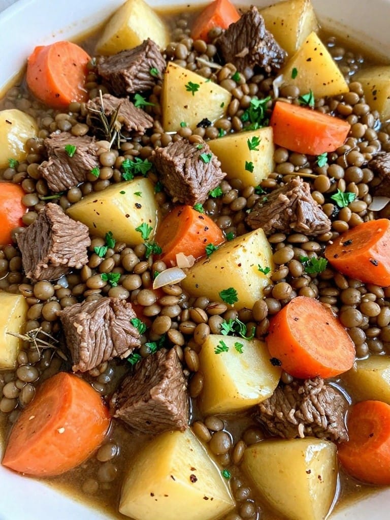 Beef and Lentil Herb Casserole with Root Vegetables