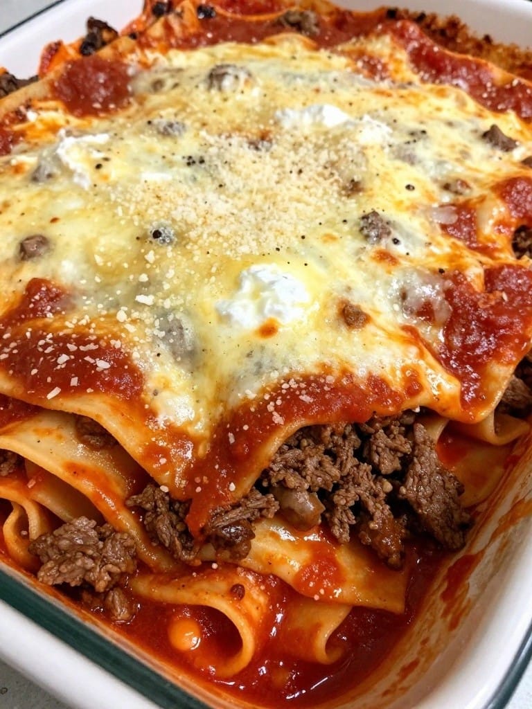 Italian Beef Lasagna Casserole with Ricotta