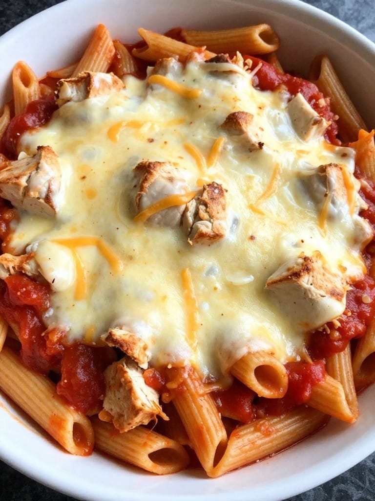 Classic Three-Cheese Chicken Penne Bake