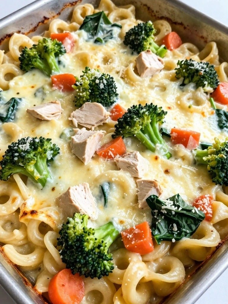 Loaded Veggie Chicken Tortellini Bake