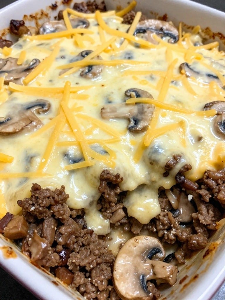 Beef and Mushroom Swiss Cheese Casserole