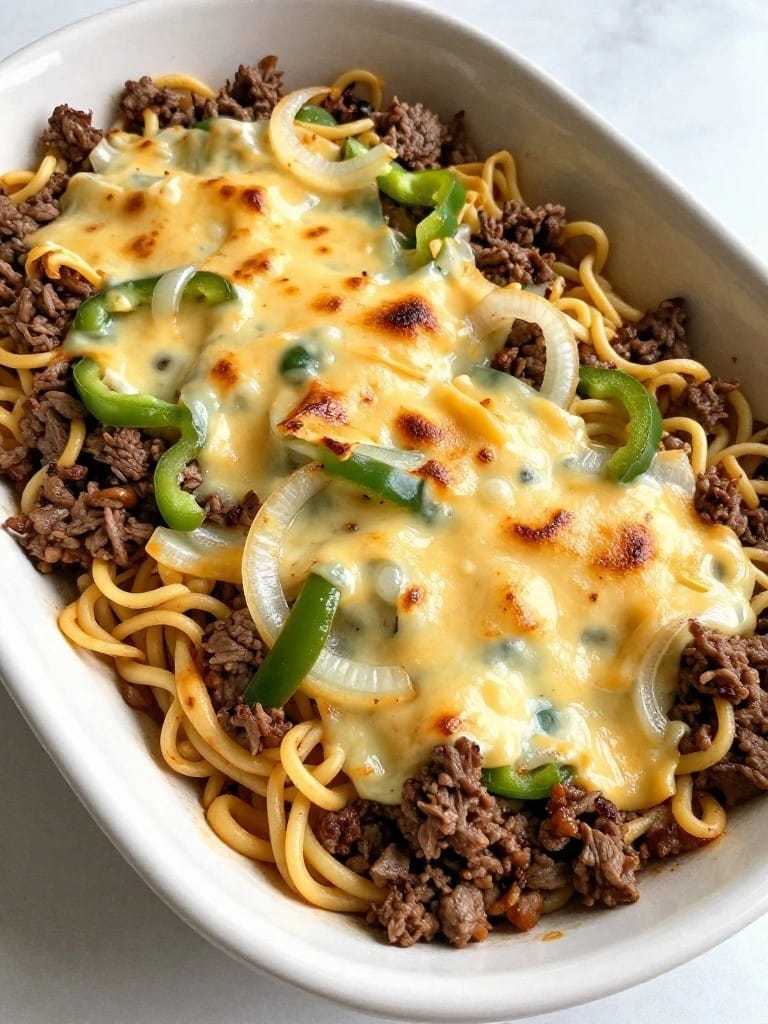 Philly Cheesesteak Ground Beef Casserole