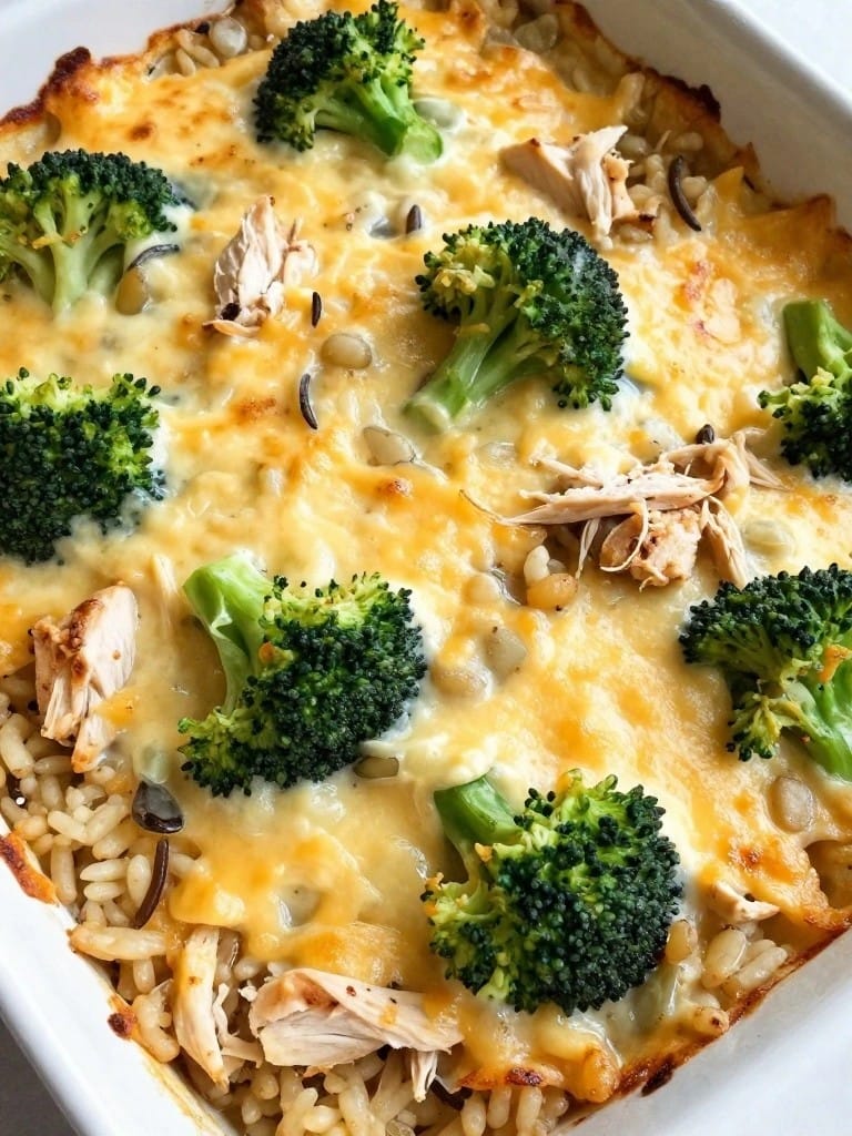 Broccoli Cheddar Chicken Wild Rice Casserole