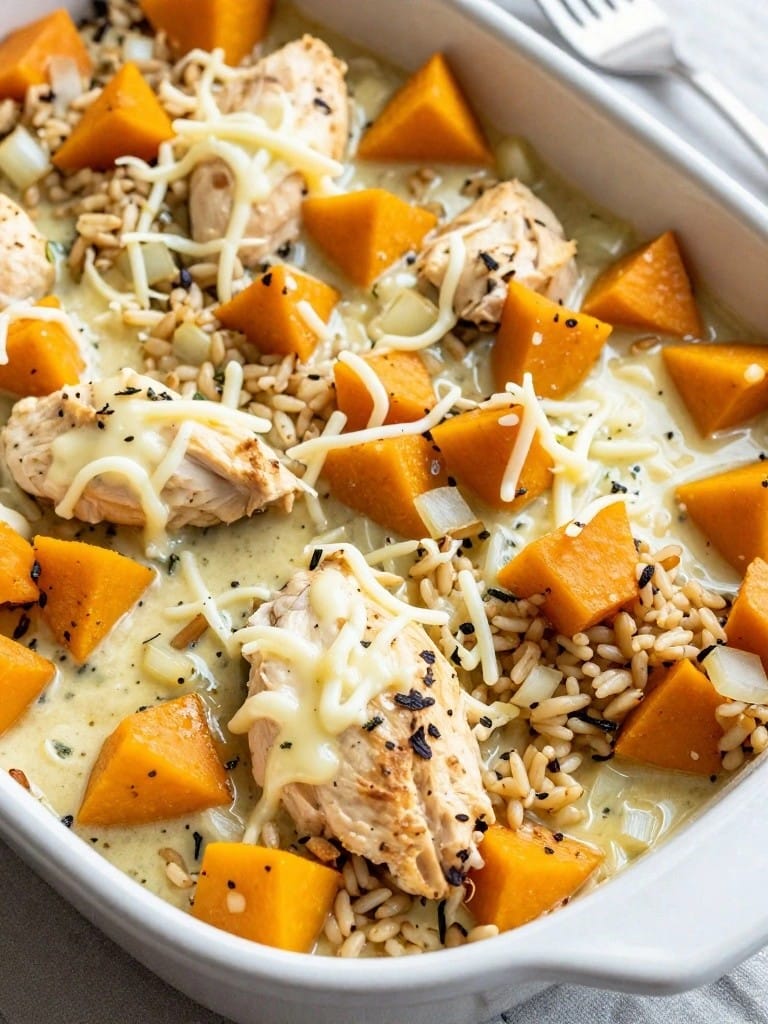 Butternut Squash Sage Chicken Wild Rice Casserole