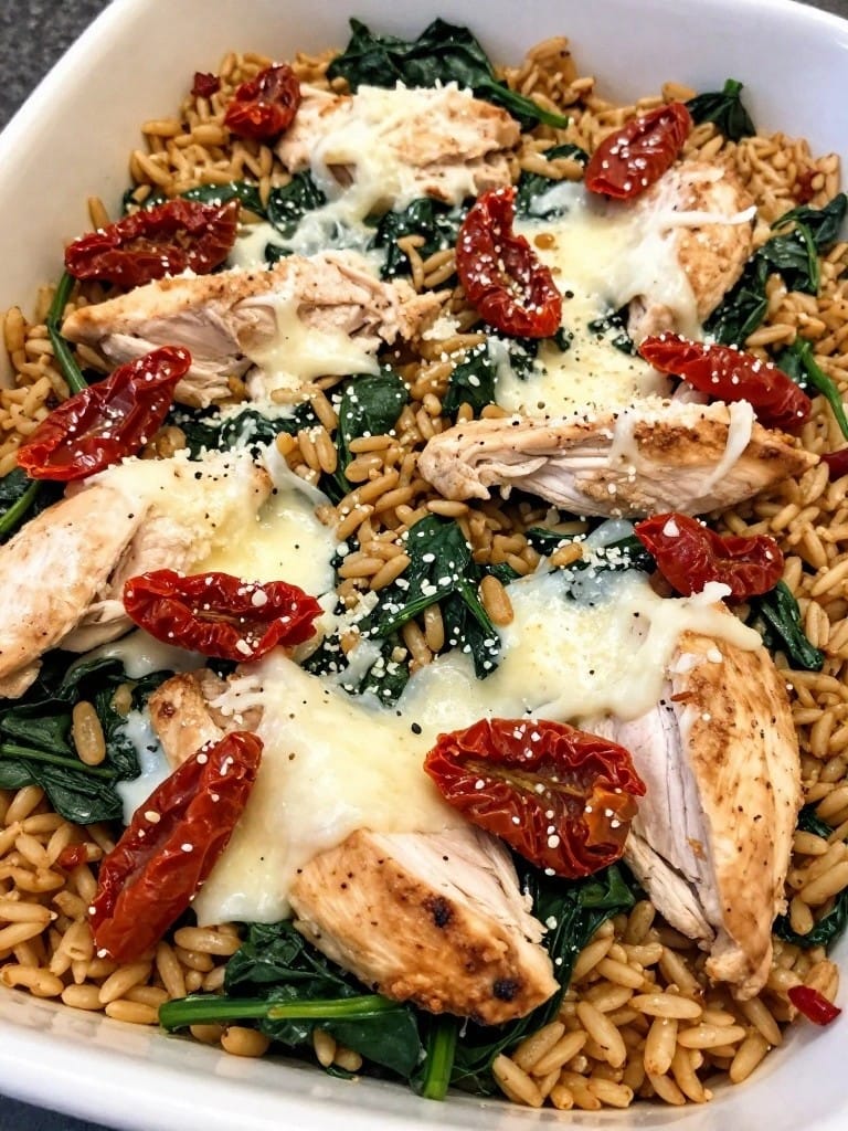 Sun-Dried Tomato Spinach Chicken Wild Rice Casserole