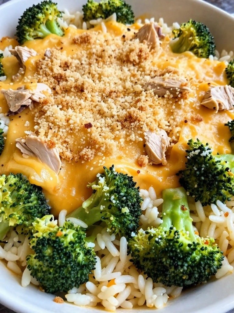 Cheesy Broccoli Rice Casserole with Turkey