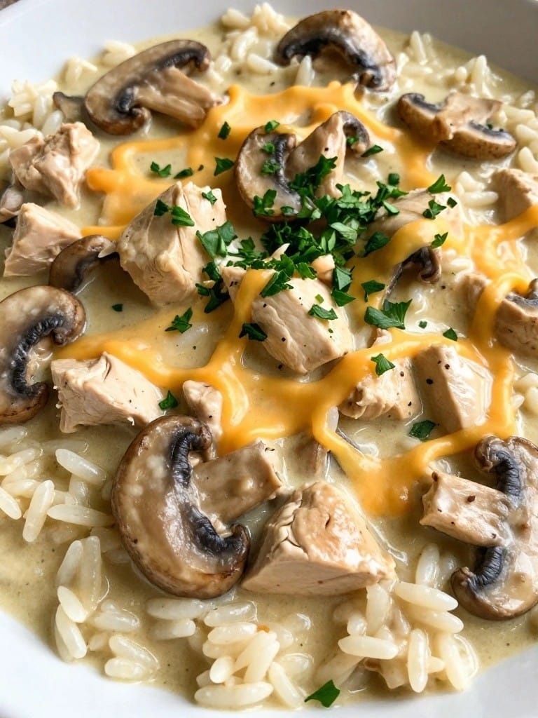 Creamy Mushroom and Chicken Rice Casserole