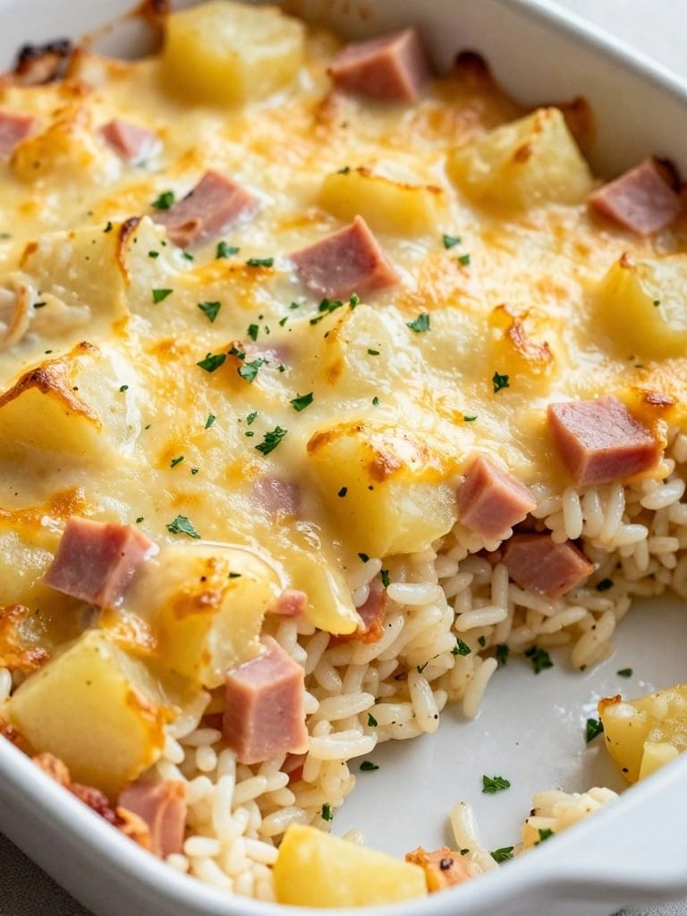 Ham and Gruyere Potato Rice Casserole