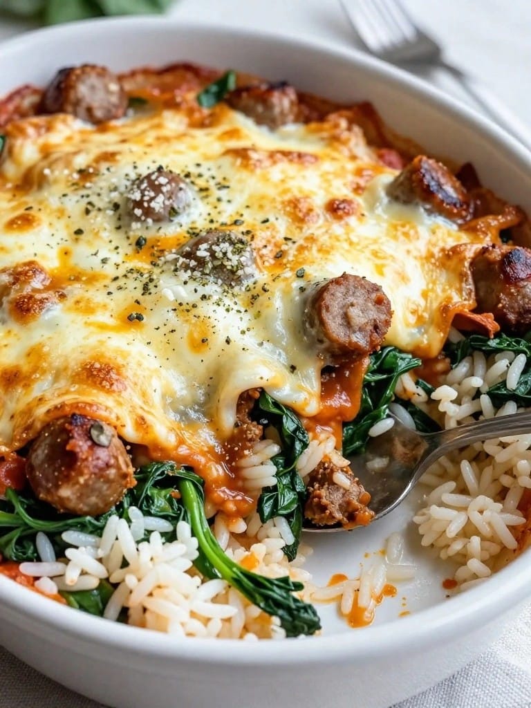 Italian Sausage and Spinach Rice Bake