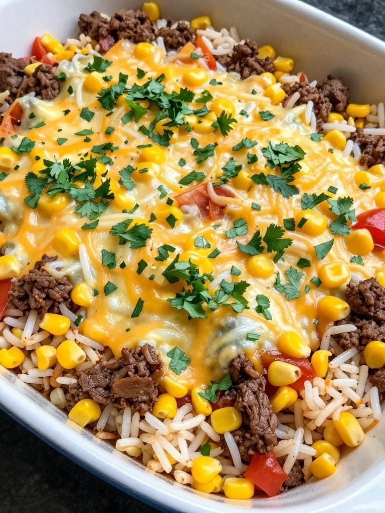 Mexican Beef and Corn Rice Casserole