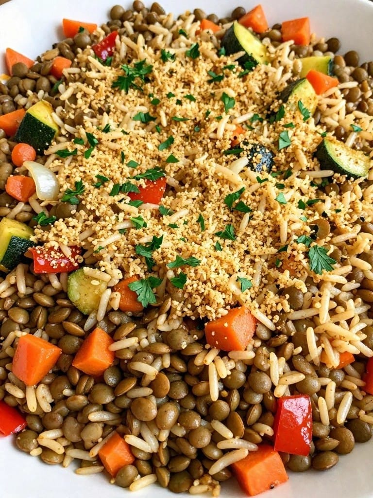 Vegetarian Lentil and Vegetable Rice Casserole
