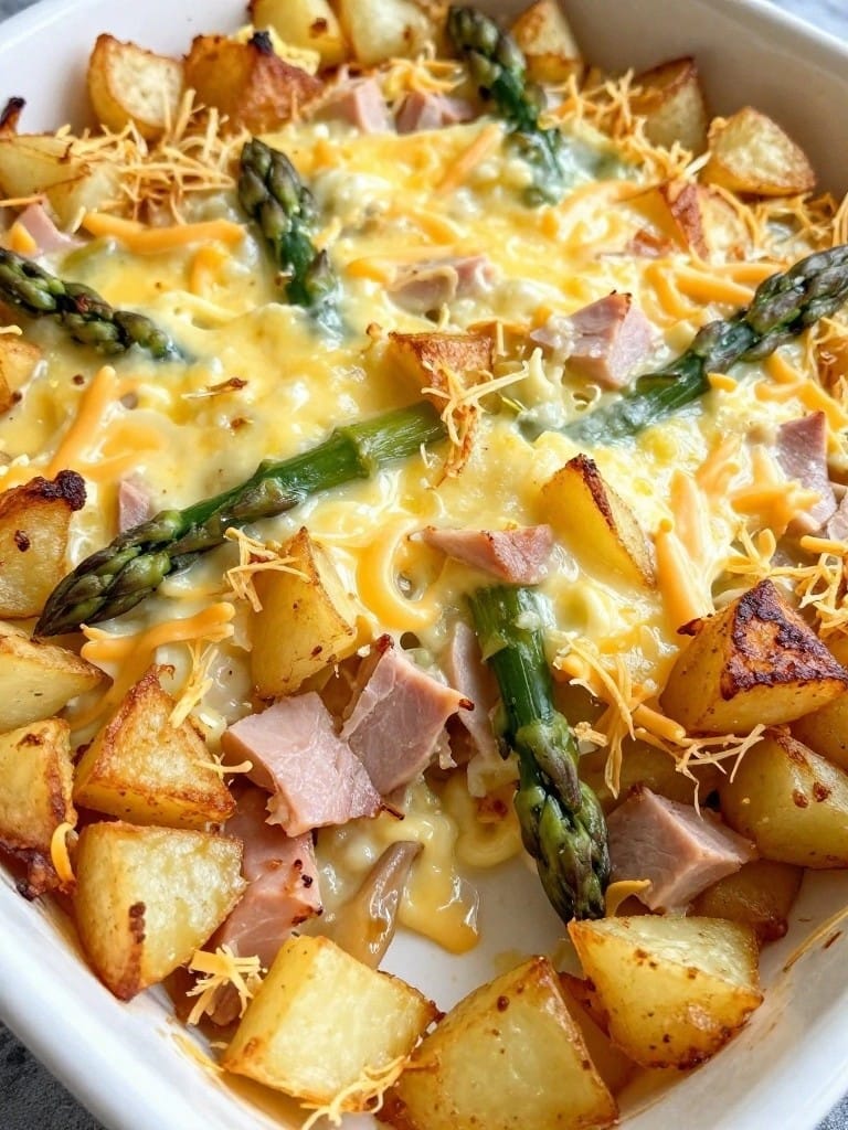 Ham and Asparagus Hash Brown Casserole