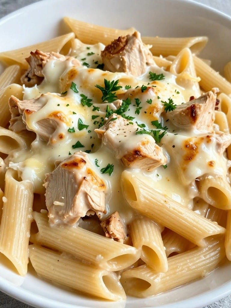Creamy Chicken Alfredo Penne Casserole