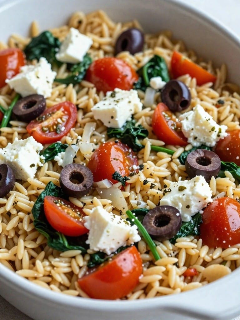 Greek Feta and Olive Orzo Casserole