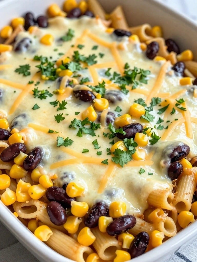 Mexican Black Bean and Corn Pasta Casserole