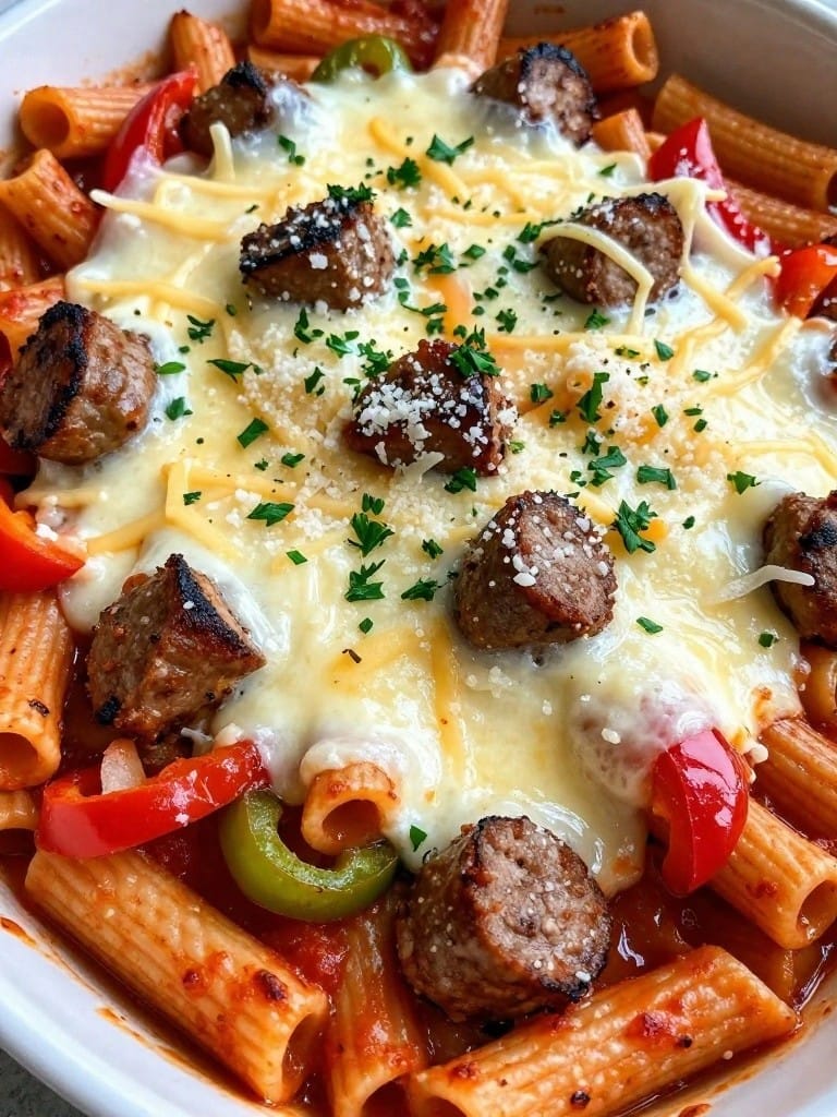 Spicy Sausage and Pepper Ziti Casserole
