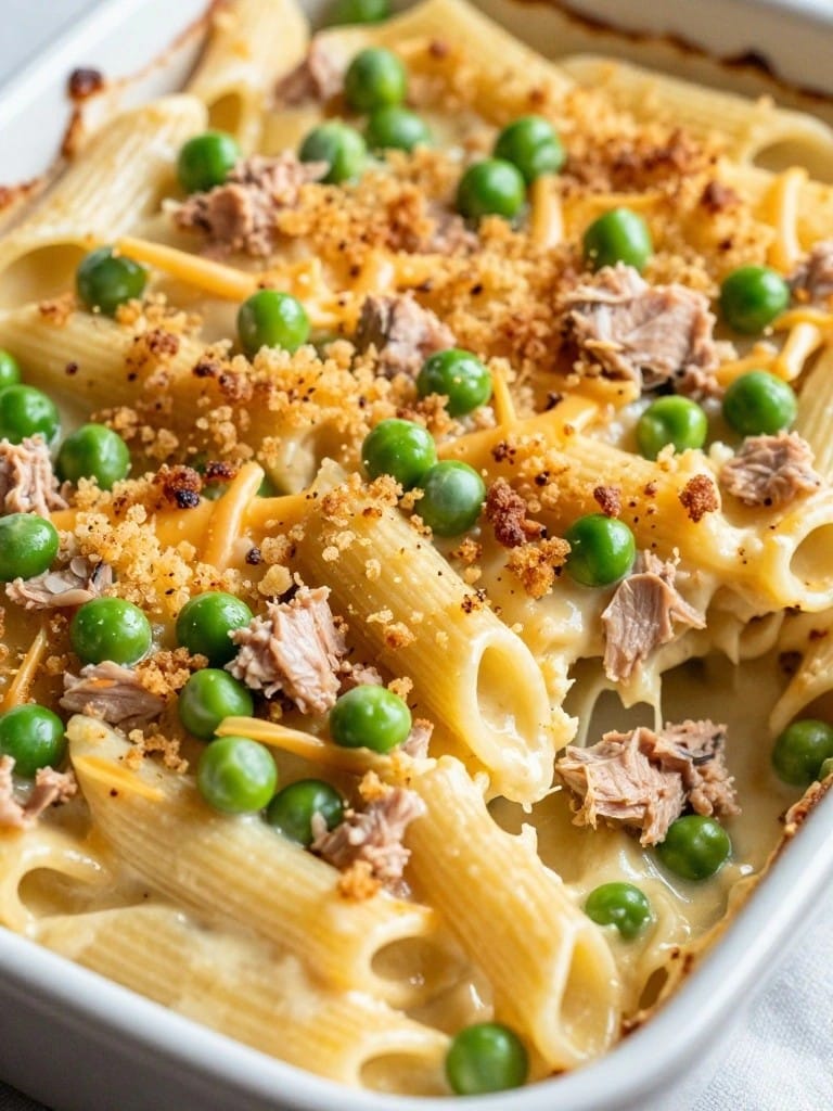 Tuna and Pea Penne Bake with Crispy Topping