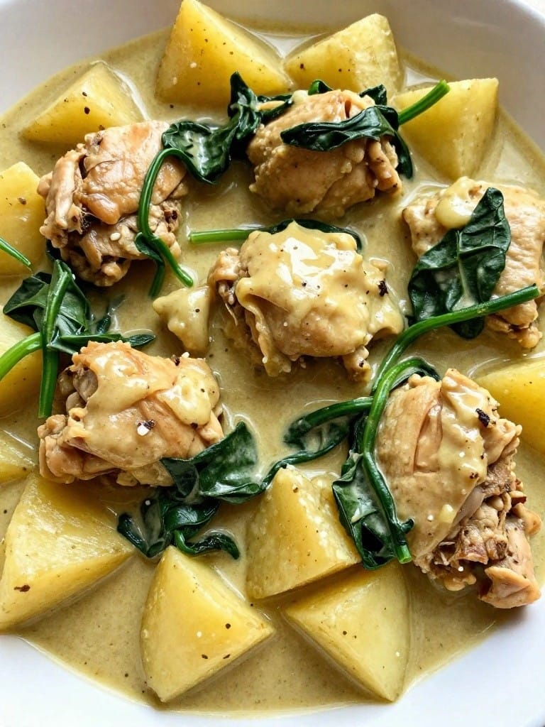 Coconut Curry Chicken Potato Casserole with Spinach