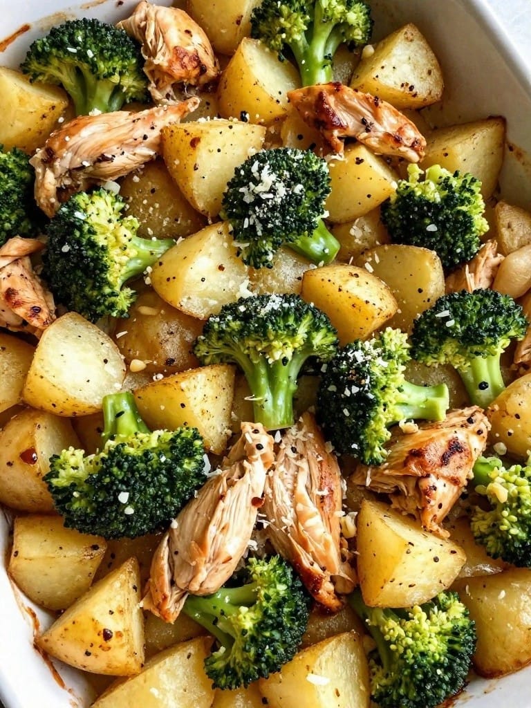 Garlic Parmesan Chicken Potato Casserole with Broccoli