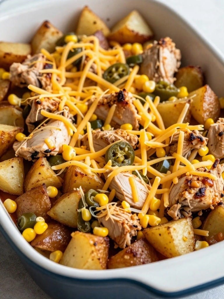 Mexican Chicken Potato Casserole with Corn and Green Chiles