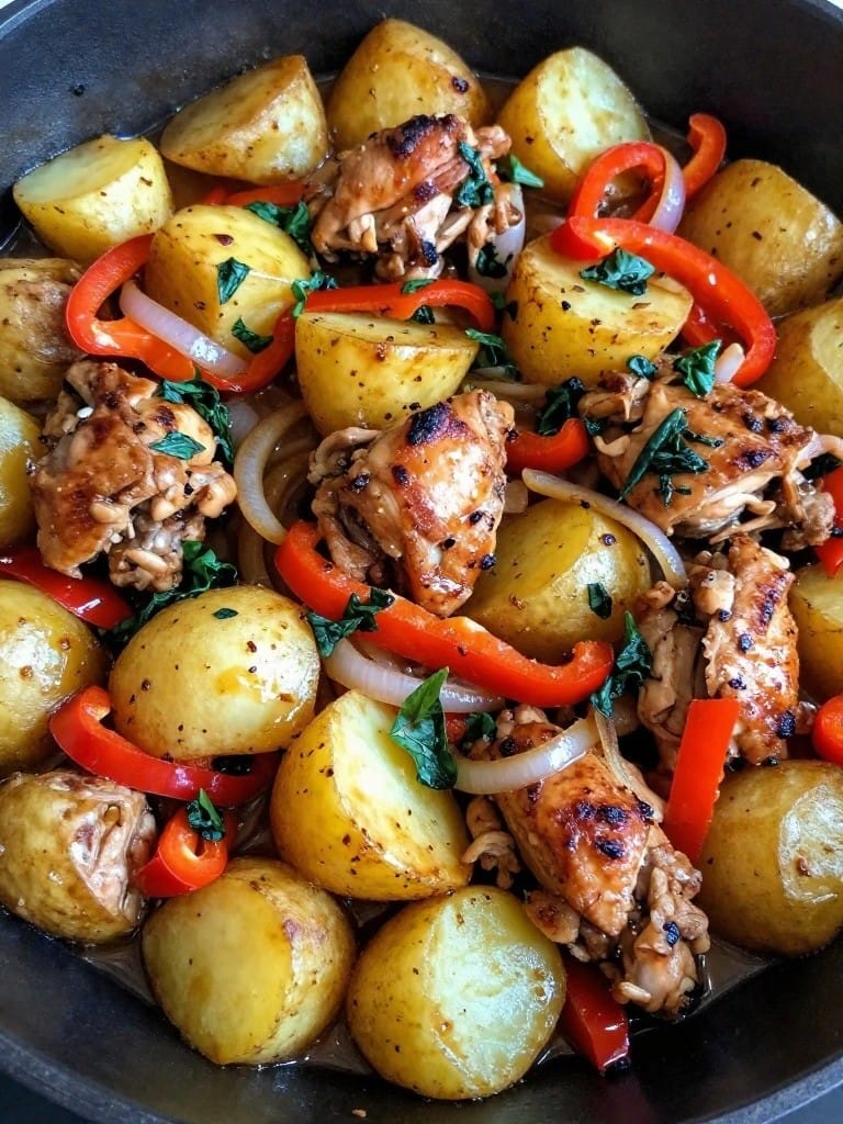 Thai Basil Chicken Potato Casserole with Bell Peppers